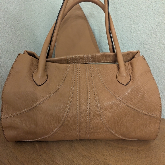 Vintage Max Mara Camel Leather Satchel Pebbled Leather Bag - Picture 6 of 9